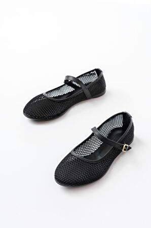 6325 Siyah Fileli Baret Toka Detaylı Günlük Kadın Babet