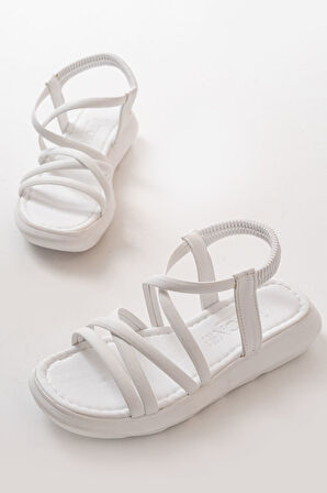 841-841 Beyaz Lastikli Günlük Kadın Sandalet