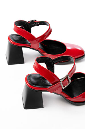 İNF-40450 Kırmızı Rugan Günlük Arkası Açık Topuklu Kadın Ayakkabı