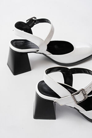 İNF-40450 Beyaz Rugan Günlük Arkası Açık Topuklu Kadın Ayakkabı