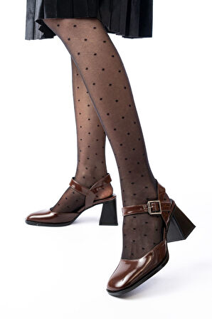 İNF-40450 Kahve Rugan Günlük Arkası Açık Topuklu Kadın Ayakkabı