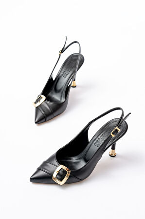 İNF-1151 Siyah Günlük Arkası Açık Topuklu Kadın Ayakkabı