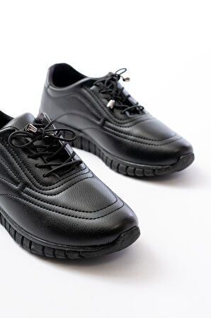 K-504 Siyah Bağcıklı Desenli Günlük Spor Ayakkabı