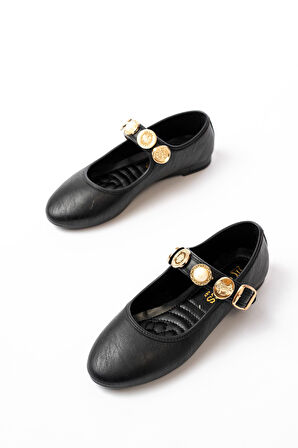 İNF-6363 Siyah Baret Tokalı Günlük Kadın Ayakkabı