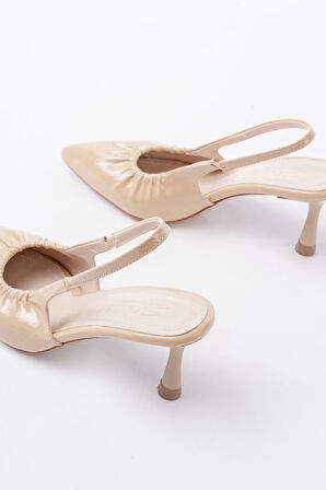 İNF-40451 Bej Kırışık Rugan Günlük Arkası Açık Topuklu Kadın Ayakkabı