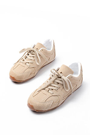 RS-01 Bej Süet İnce Taban Günlük Spor Ayakkabı