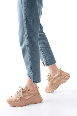 SP-149 Nut Gold Bağcıklı Fileli Günlük Spor Ayakkabı