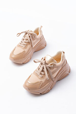 SP-149 Nut Gold Bağcıklı Fileli Günlük Spor Ayakkabı