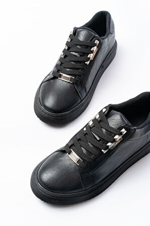 P-910 Siyah Bağcıklı Taban Dikişli Günlük Kadın Spor