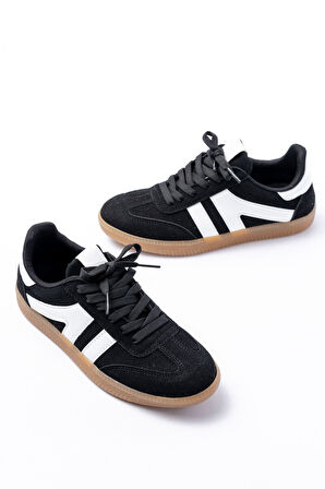 M-1004 Siyah Süet Bağcıklı Termo Taban Günlük Kadın Spor