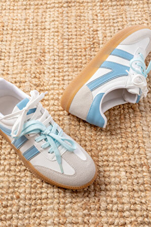 M-6005 Mavi Garni  Bağcıklı Termo Taban Günlük Kadın Spor