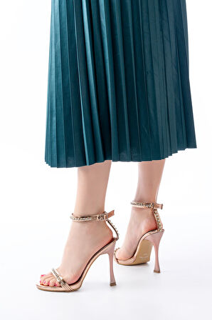 A-30 Rose Taş Aksesuarlı Platformlu Topuklu Kadın Terlik