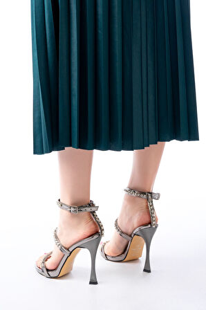 A-40 Platin Taşlı Platformlu Topuklu Kadın Ayakkabı