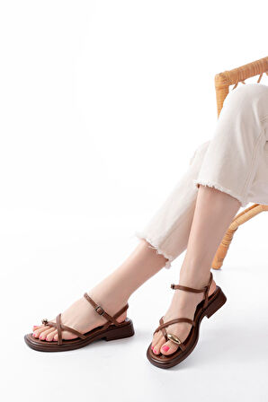 S-101 Taba Parmak Arası Taş Detaylı Günlük Kadın Sandalet