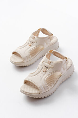 T-221 Bej  Spring Paraşüt Kumaş Lastikli Ortopedik Kadın Sandalet