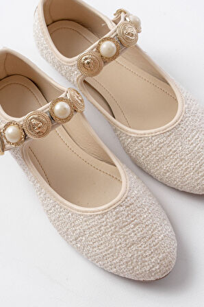 İNF-6363 Bej Havlu Desenli Baret Tokalı Günlük Kadın Ayakkabı