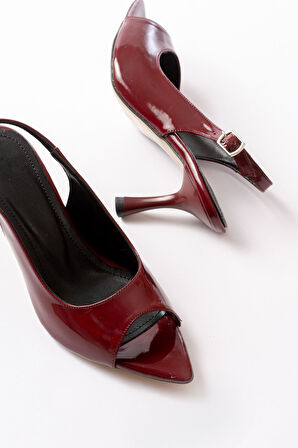 717 Bordo Rugan Sivri Burunlu Topuklu Kadın Sandalet