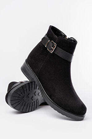 165-204/1 Siyah Süet Toka Aksesuarlı Fermuarlı Günlük Kadın Bot