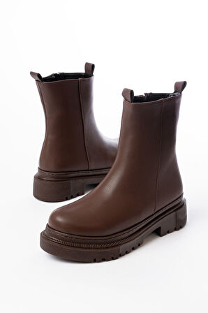 812-2012 Kahverengi Luna Fermuarlı Günlük Kadın Bot