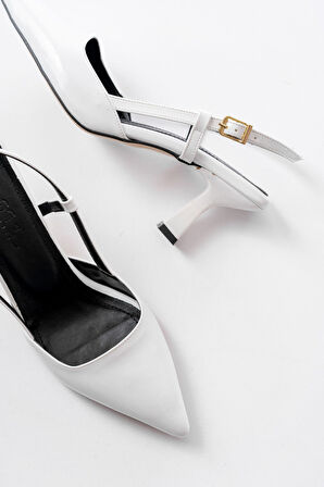 ST-002 Beyaz Rugan Günlük 7 cm Topuklu Kadın Ayakkabı