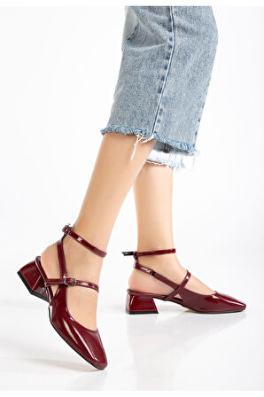 ST-003 Bordo Rugan Günlük 4 cm Topuklu Kadın Ayakkabı