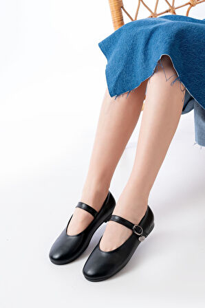 İNF-324 Siyah Baretli Tokalı Günlük Kadın Babet