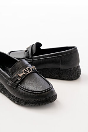 İNF-150-01 Siyah Taş Aksesuarlı Günlük Kadın Ayakkabı