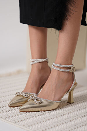 İrina Kadın Altın Taşlı Topuklu Ayakkabı