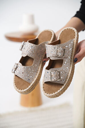 Tyna Süet Gri Taşlı Kadın Terlik