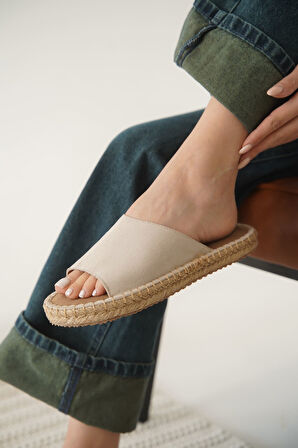 Grey Süet Bej Kadın Terlik