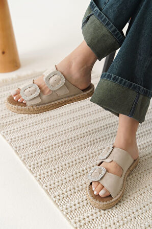 Tyna Süet Bej Taşlı Kadın Terlik