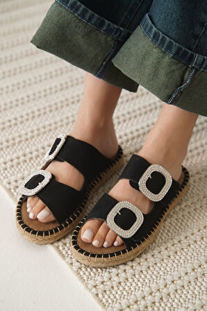 Tyna Süet Siyah Taşlı Kadın Terlik