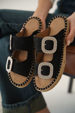 Tyna Süet Siyah Taşlı Kadın Terlik