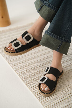 Tyna Süet Siyah Taşlı Kadın Terlik