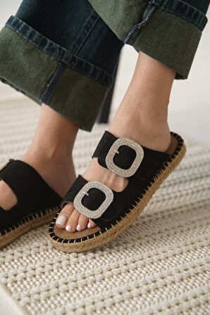 Tyna Süet Siyah Taşlı Kadın Terlik