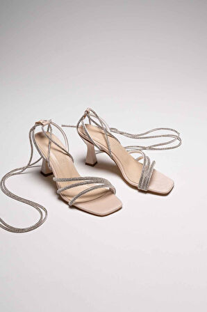 South Bej Taşlı Kadın Topuklu Sandalet