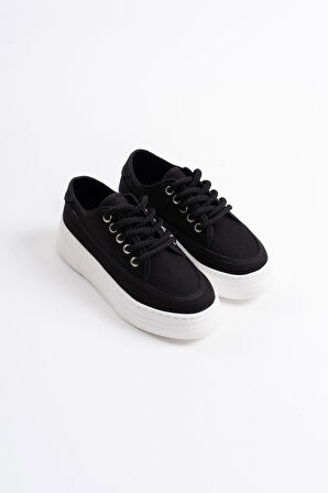 Glown Kadın Siyah Keten Spor Ayakkabı