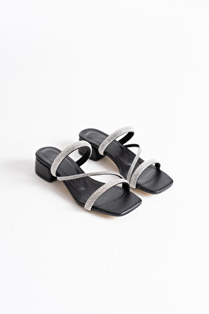 Tanya Siyah Kadın Taşlı Terlik