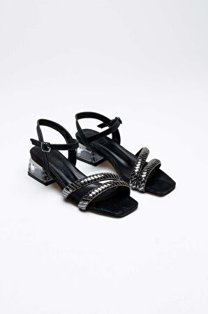 Rule Siyah Taşlı Kadın Topuklu Sandalet