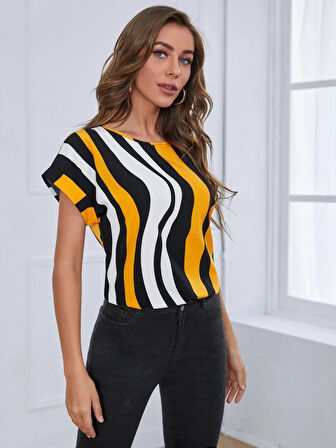 Kadın Kısa Yarasa Kol Bisiklet Yaka Süprem Bluz