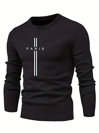 Erkek Uzun Kollu Bisiklet Yaka Yazı Detaylı Iki Iplik Bluz