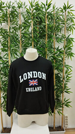 Erkek Uzun Kollu Bisiklet Yaka Yazı Baskılı Iki Iplik Bluz