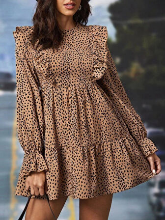 Kadın Uzun Kollu Yaka Ve Sırt Fırfır Detay Mikro Mini Boy Elbise