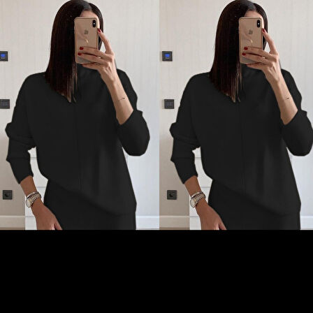 Kadın Uzun Kollu Boğazlı Kazak Ve Yanı Yırtmaçlı Etek Akrilik Ikili Takım