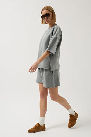 Oversize Lazer Kesim Bisiklet Yaka T-Shirt