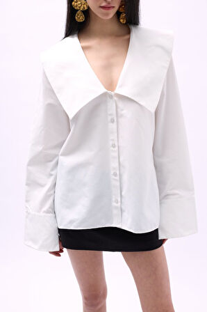 Geniş Yaka Volan Kol Gömlek