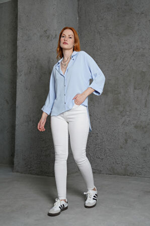 Kol Katlama Detaylı Bebe Mavi Gömlek