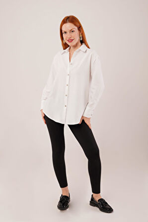 İnce Çizgi Detaylı Beyaz Gömlek