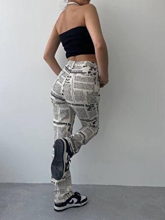Novıne Gazete Desenli Pantolon