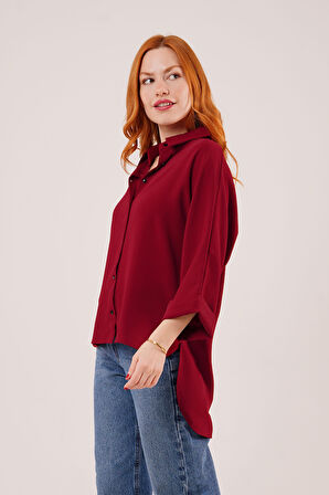 Yarasa Kol Rahat Kalıp Bordo Gömlek